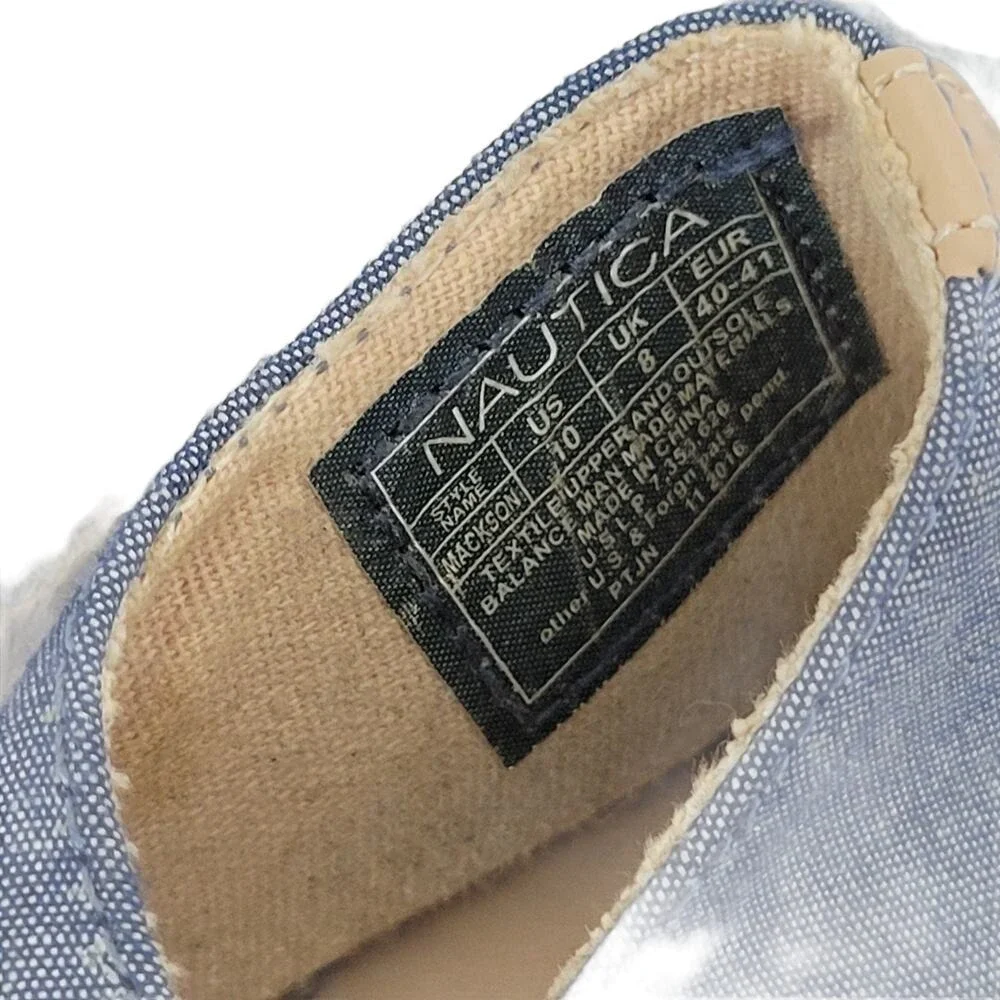 Nautica Women's Chambray Espadrille Flats Lace Up Nautical Anchor Detail Size 10